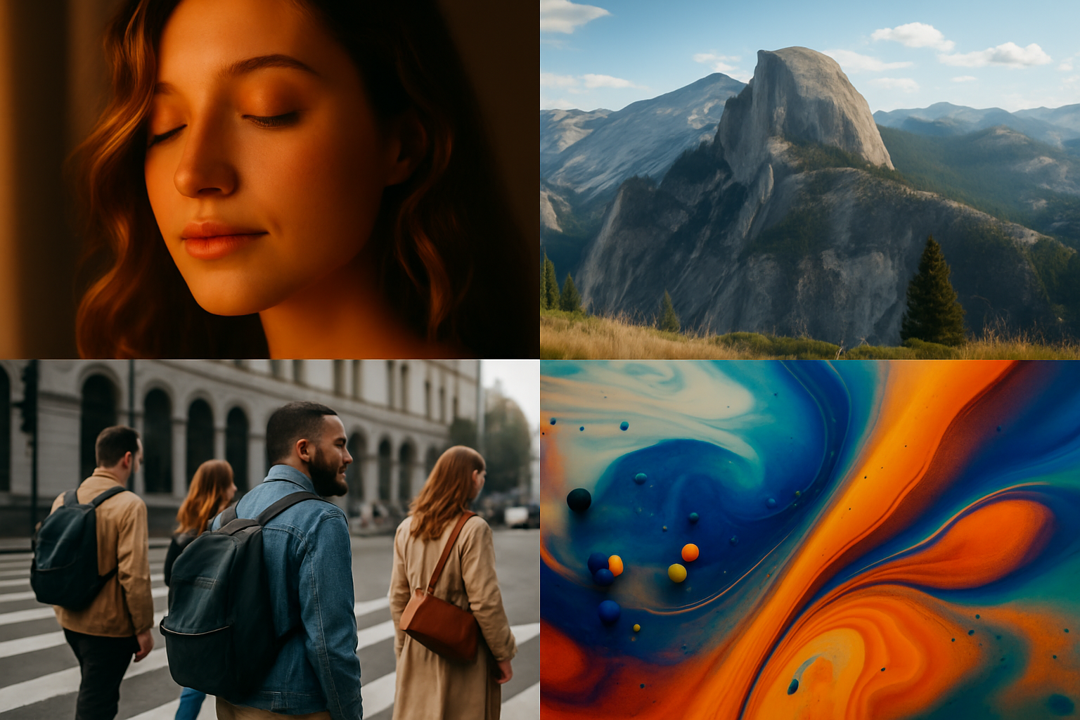 Examples of visual language across different photography genres demonstrating how composition, light, and mood vary to create unique meanings.
