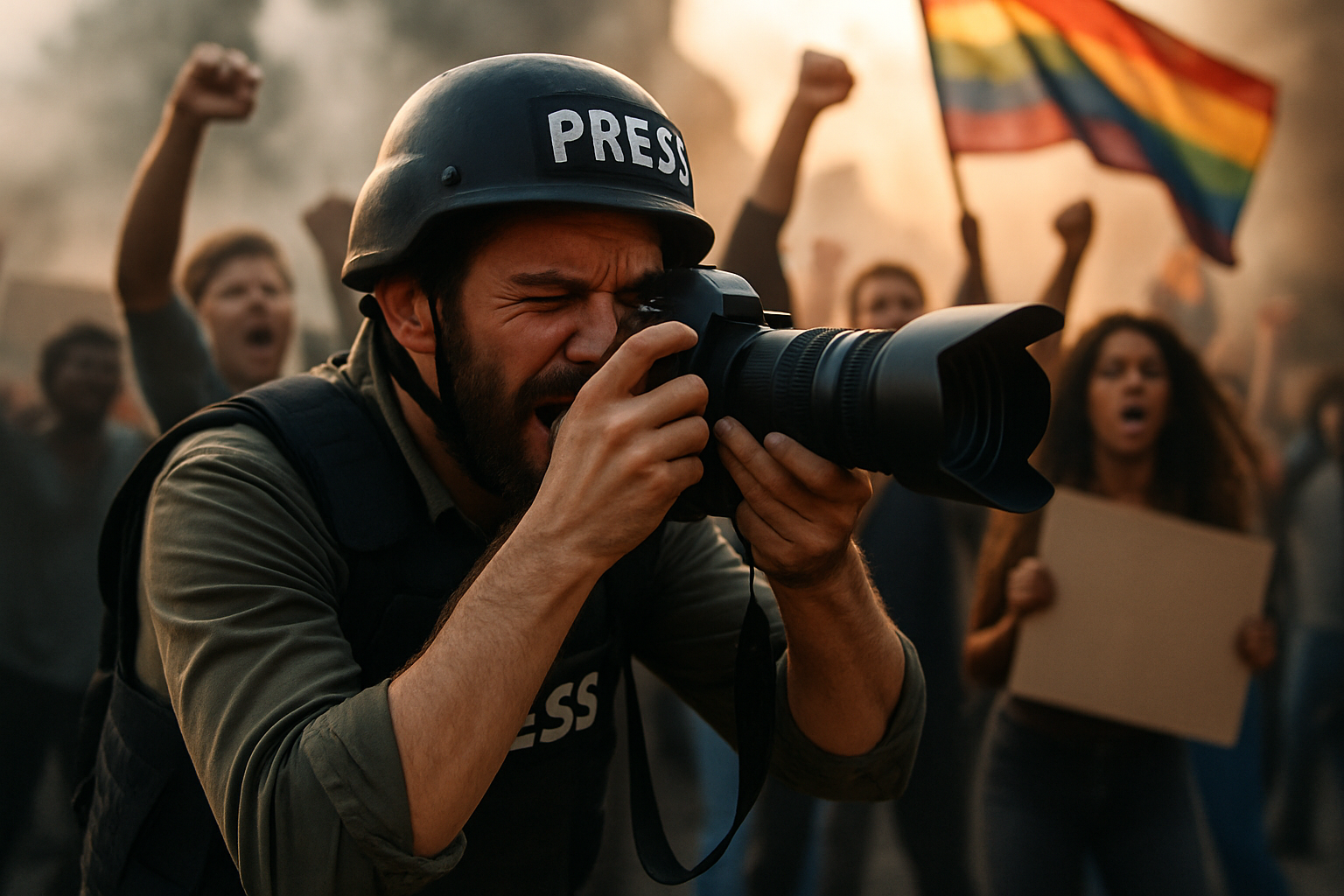 A compelling press photo capturing a significant moment during a global protest, exemplifying qualities sought in press photo awards.
