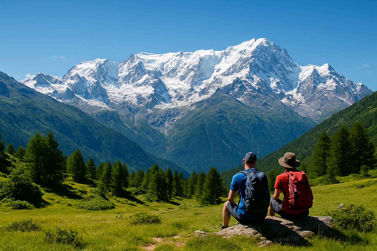 Stunning panoramic view of Monte Rosa massif showcasing its towering snow-covered peaks and alpine landscape.