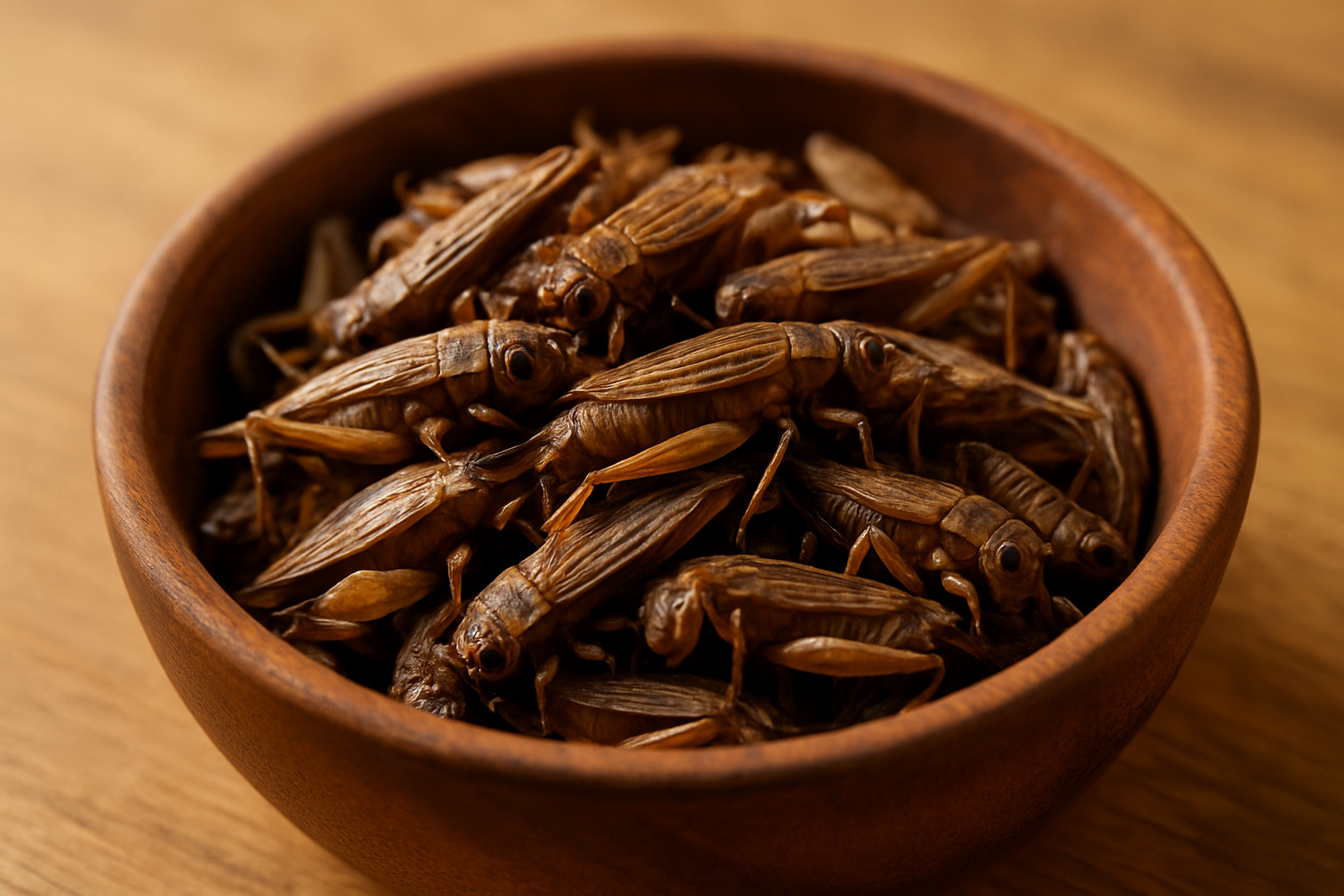 Close-up of dried crickets ready to be used as a nutritious snack or ingredient.