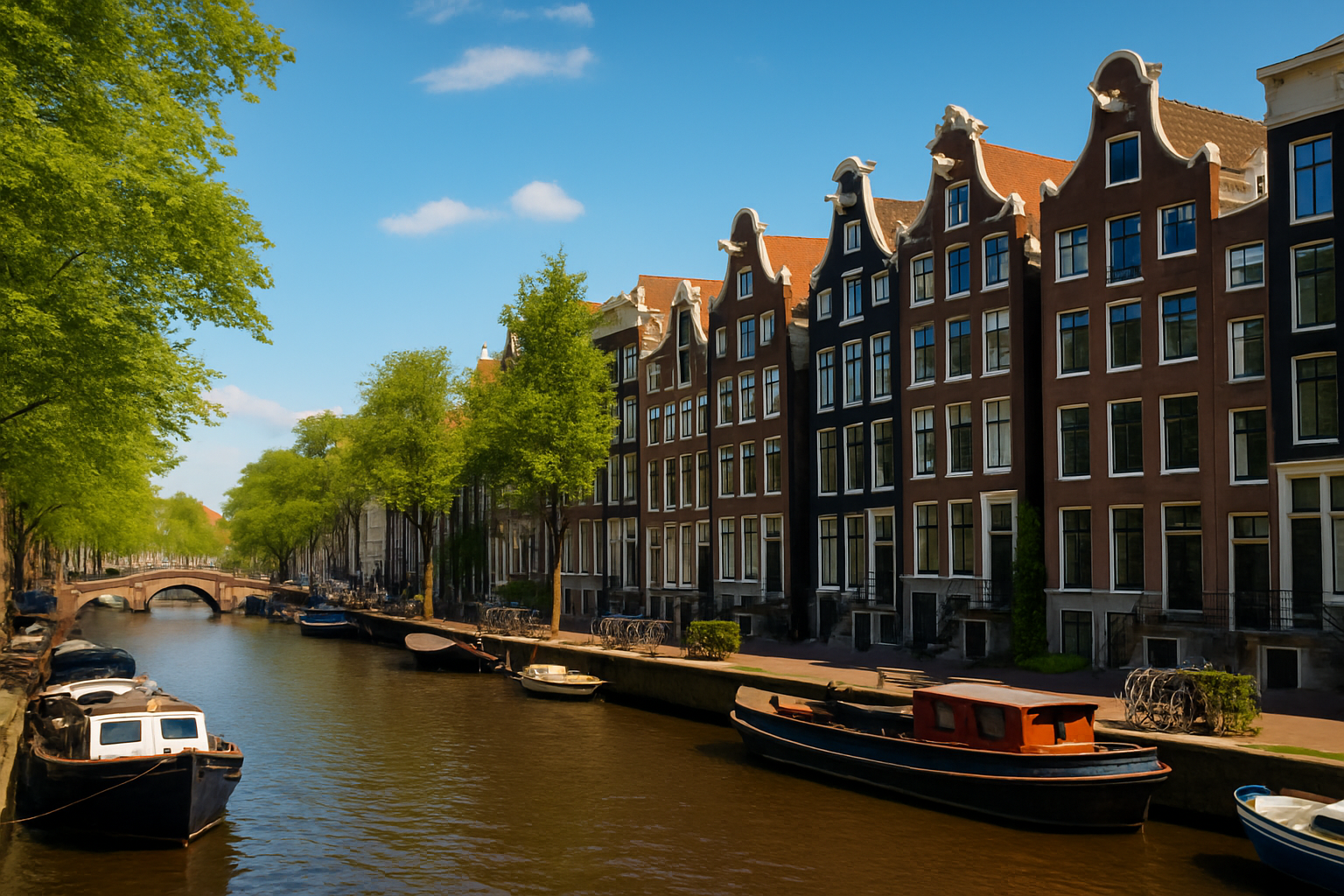 Photo of Amsterdam canals with iconic architecture