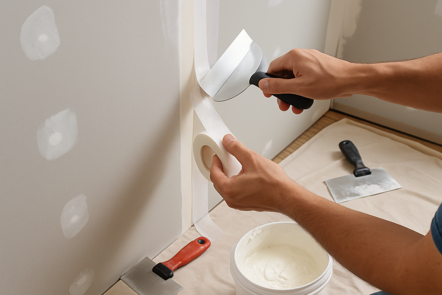 Illustration showing the correct drywall taping order being followed on inside and outside corners during a renovation.