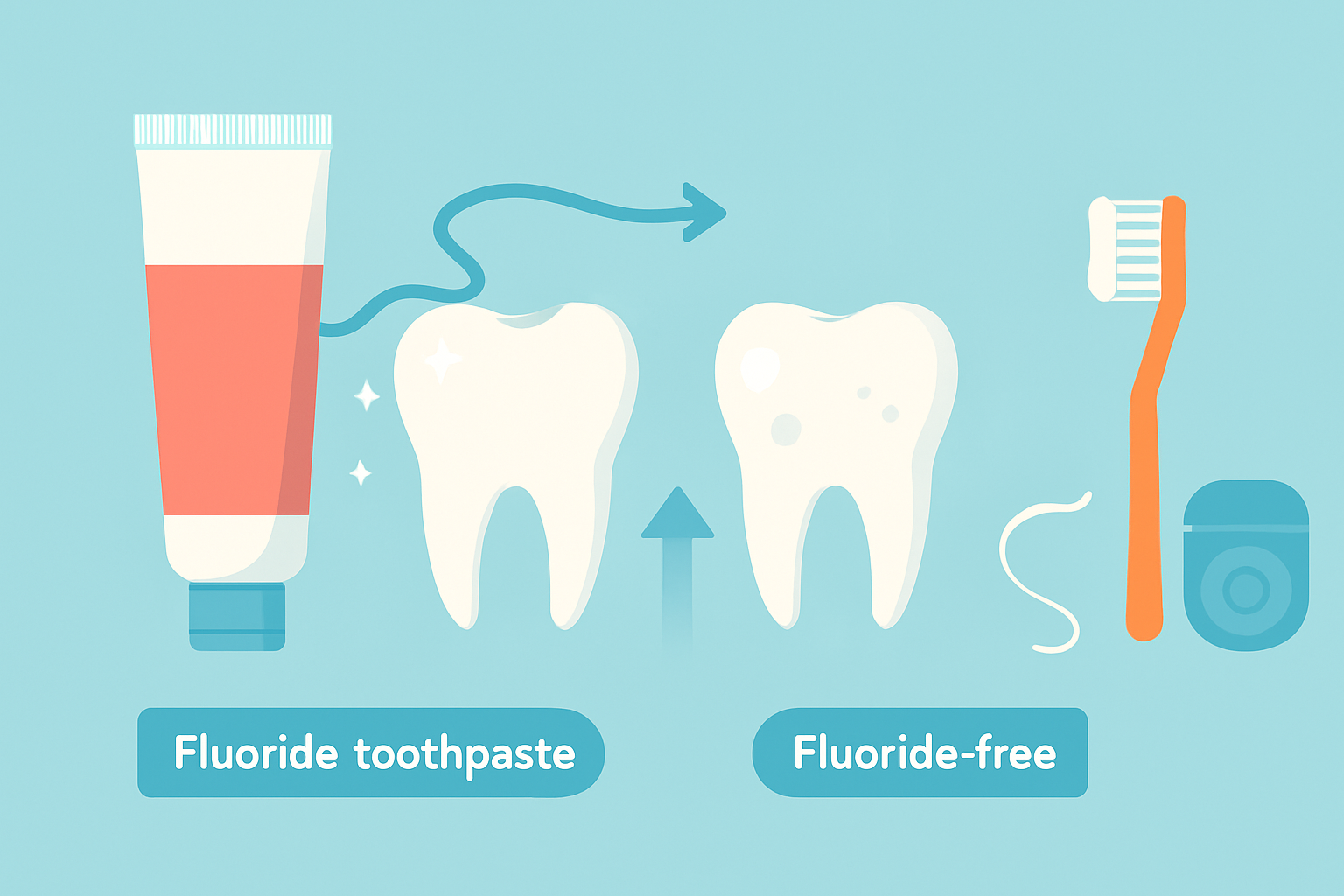 Visual infographic illustrating the transition process and comparative tooth enamel health effects with fluoride versus alternatives