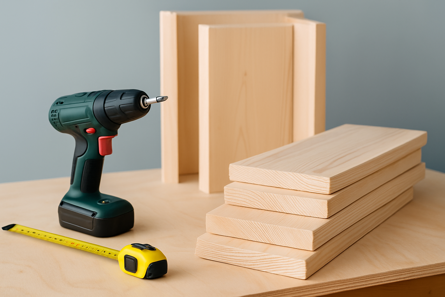 Assembling pantry shelves step by step in a home workshop.