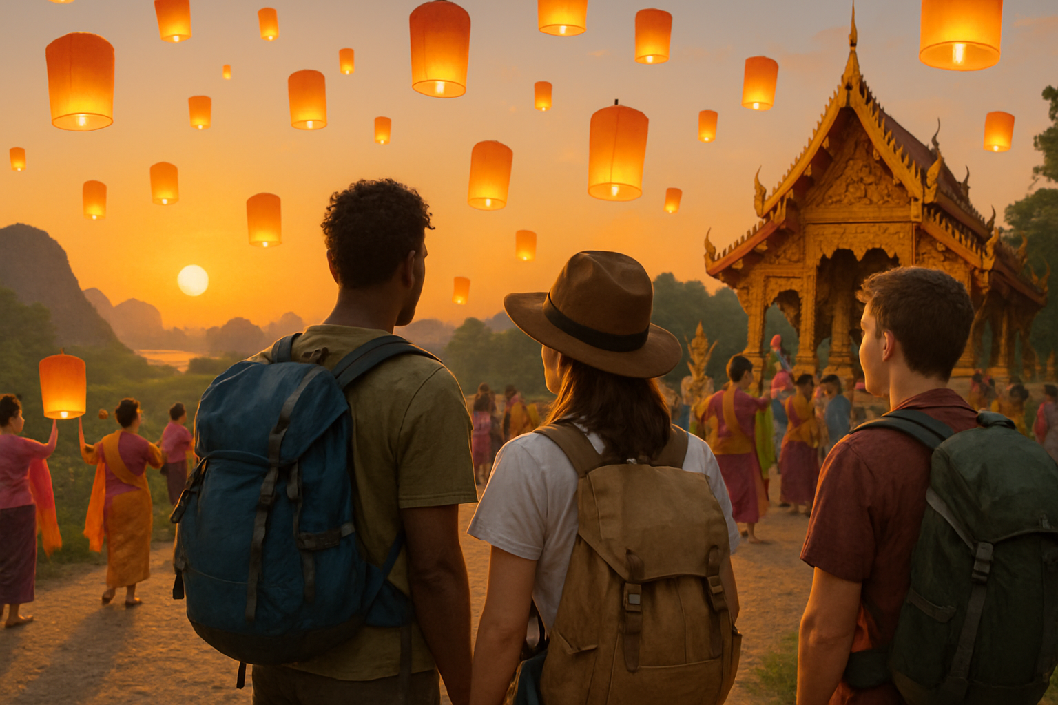 Photo of backpackers enjoying a cultural event or natural spot in Thailand, illustrating the experiences discussed.