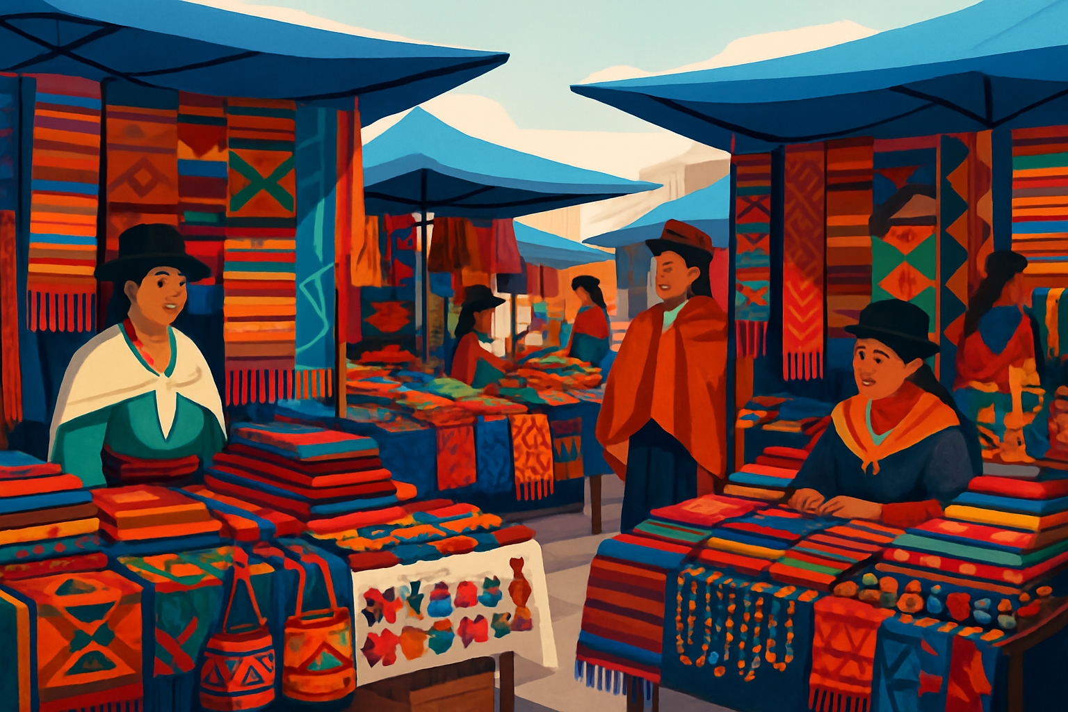 The vibrant Otavalo Market showcasing indigenous textiles and local crafts, a cultural highlight in Ecuador.